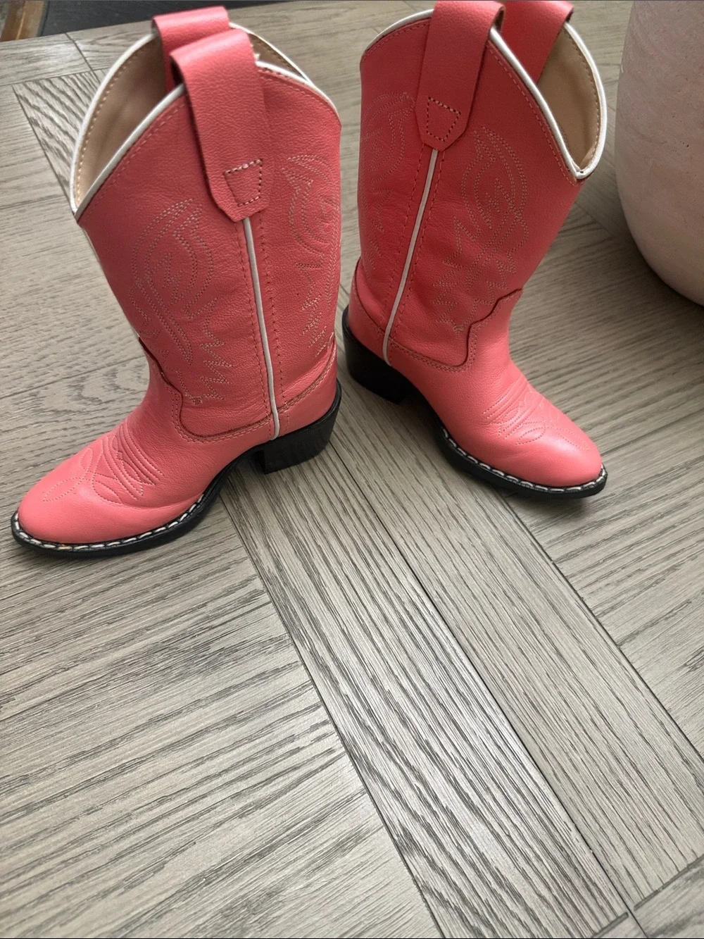Old West Coral Pink Kids Cowgirl Boots
